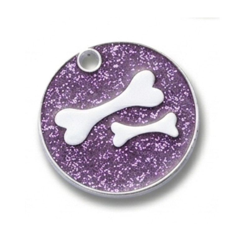Personalized Pet ID Tag, Dog Tag, Cat Tag, Glitter double Bone Round Pet ID Tag