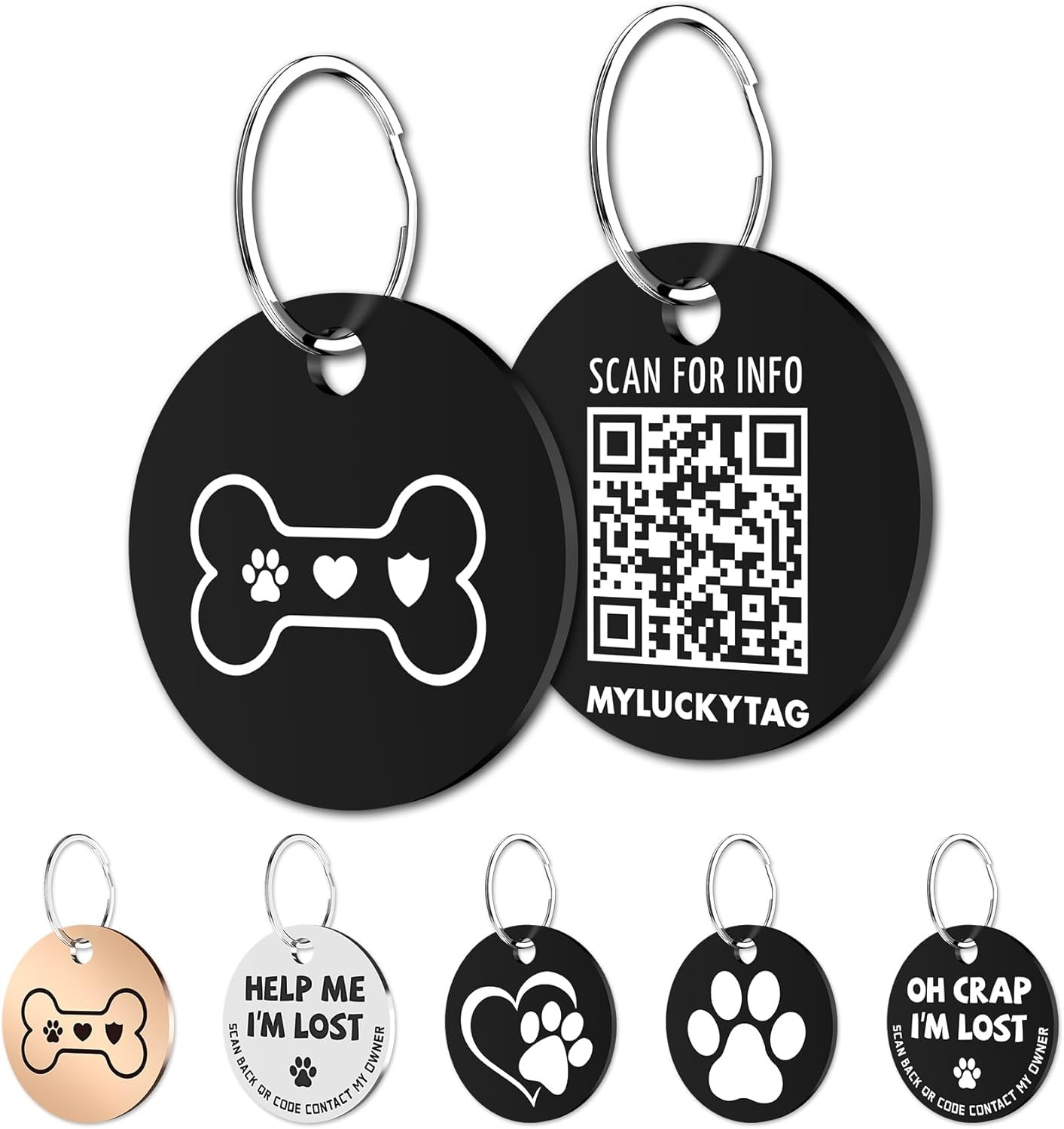 Stainless Steel QR Code Pet ID Tags with Online Profile for Instant Pet Location