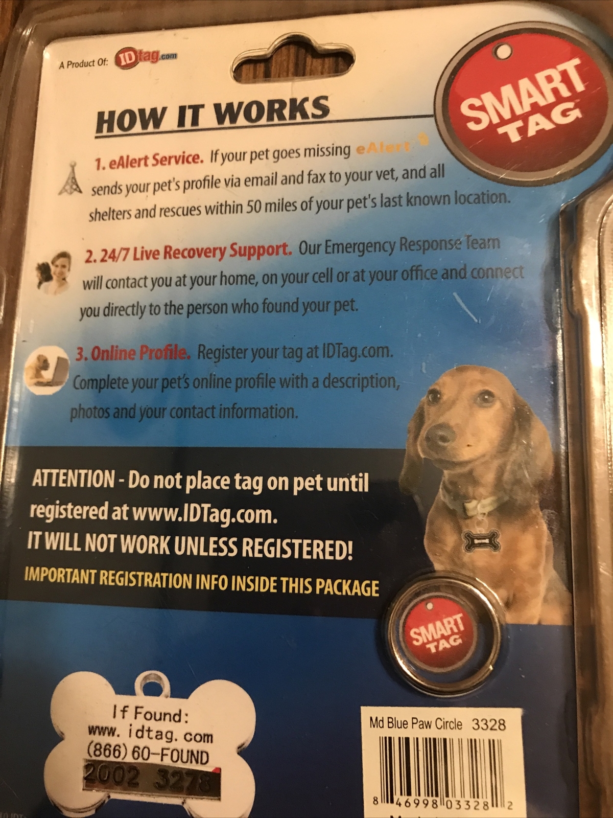 Find Lost Pets Fast!! Smart Tag Pet ID Medium Blue Paw print – New In Package