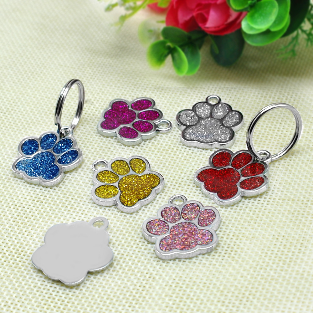 Custom Personalized Dog Tags Round Bone Paw Print Disc Free Engraved Cat ID Tag