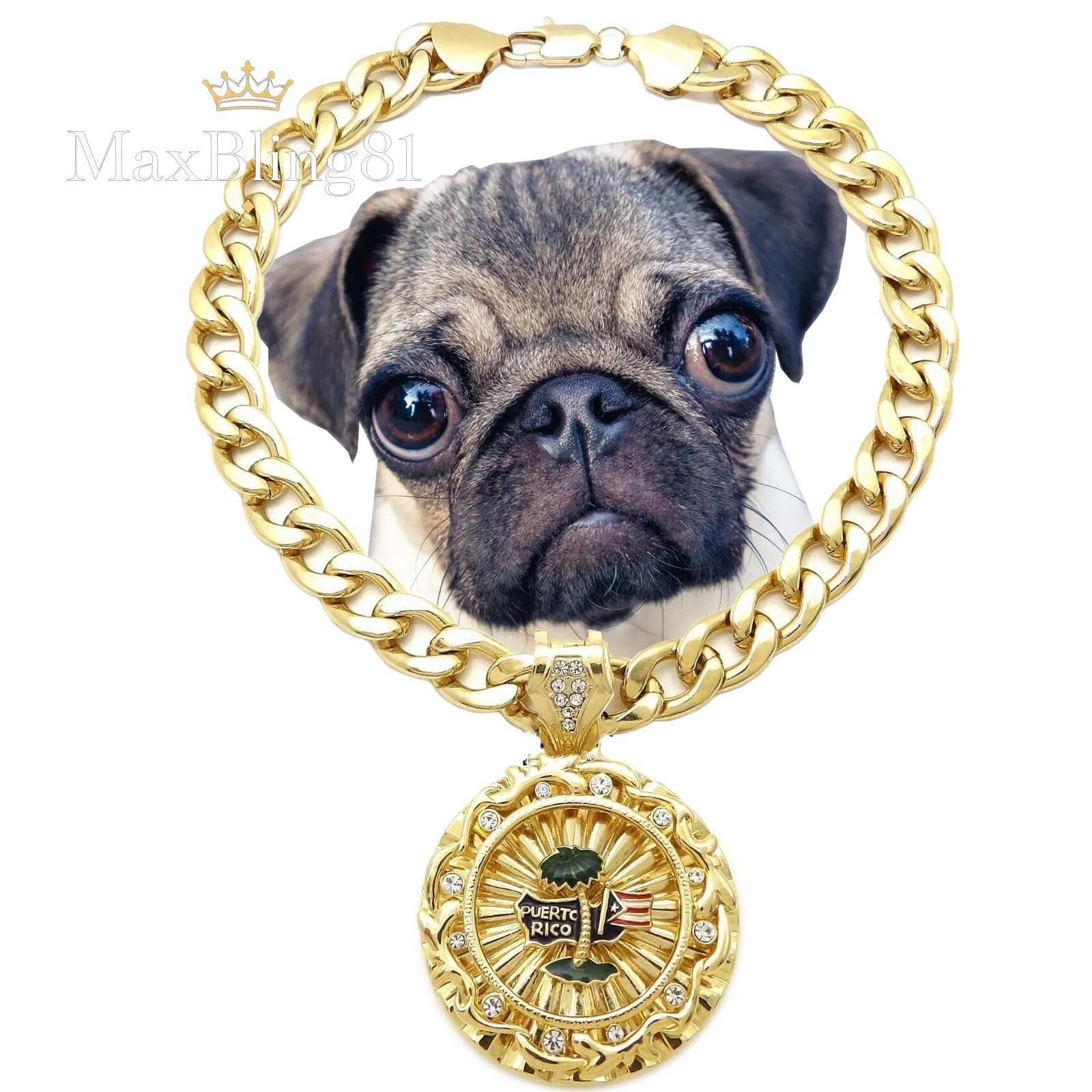 Puerto Rico Charm Cuban Dog Cat Pet Puppy Silver Plated Collar Chain Necklace