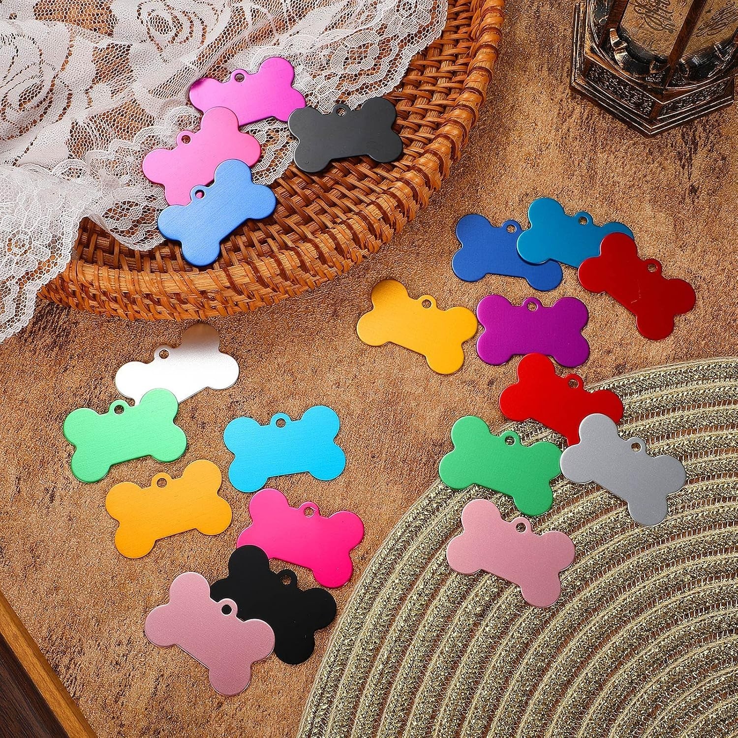 100 Pcs Blank Dog Pet Tags Bulk for Engraving 38mm Aluminum Bone Shape Name T…