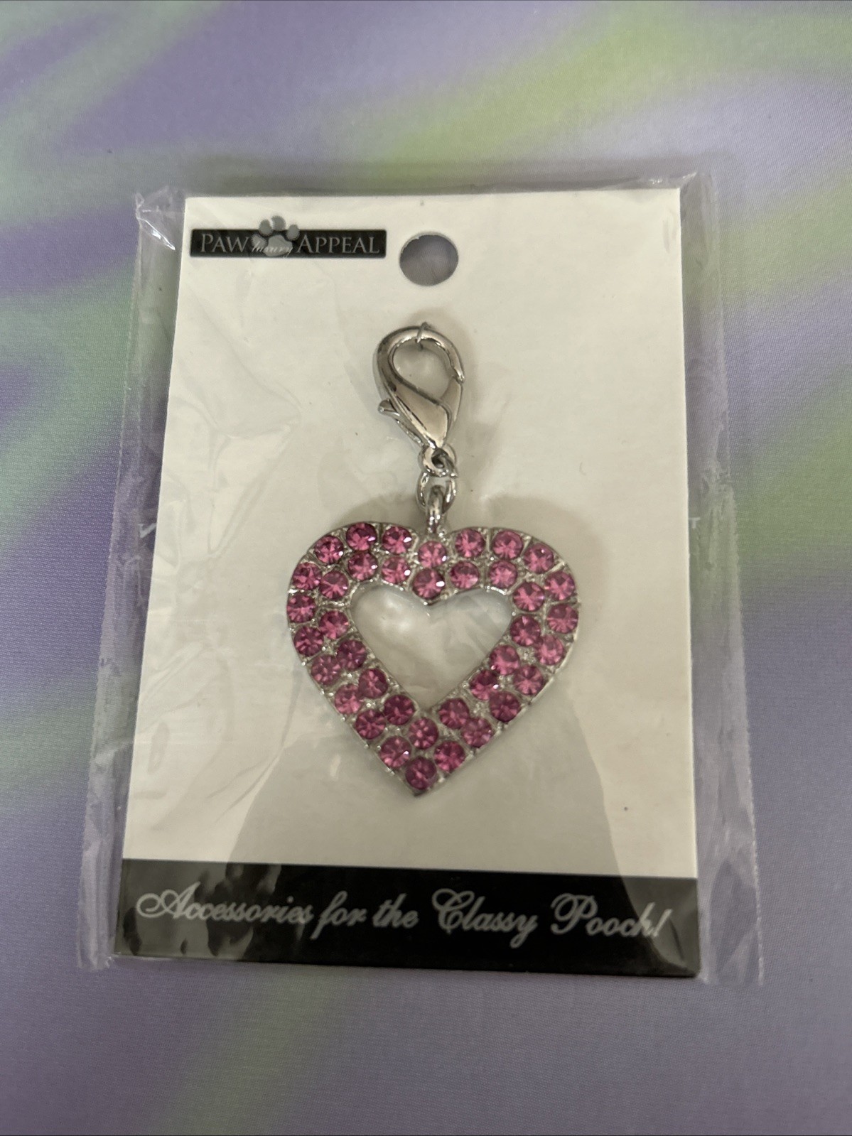 Pretty Paw Appeal Pink Rhinestone Open Heart Charm Tag Necklace Dog Cat Pet New