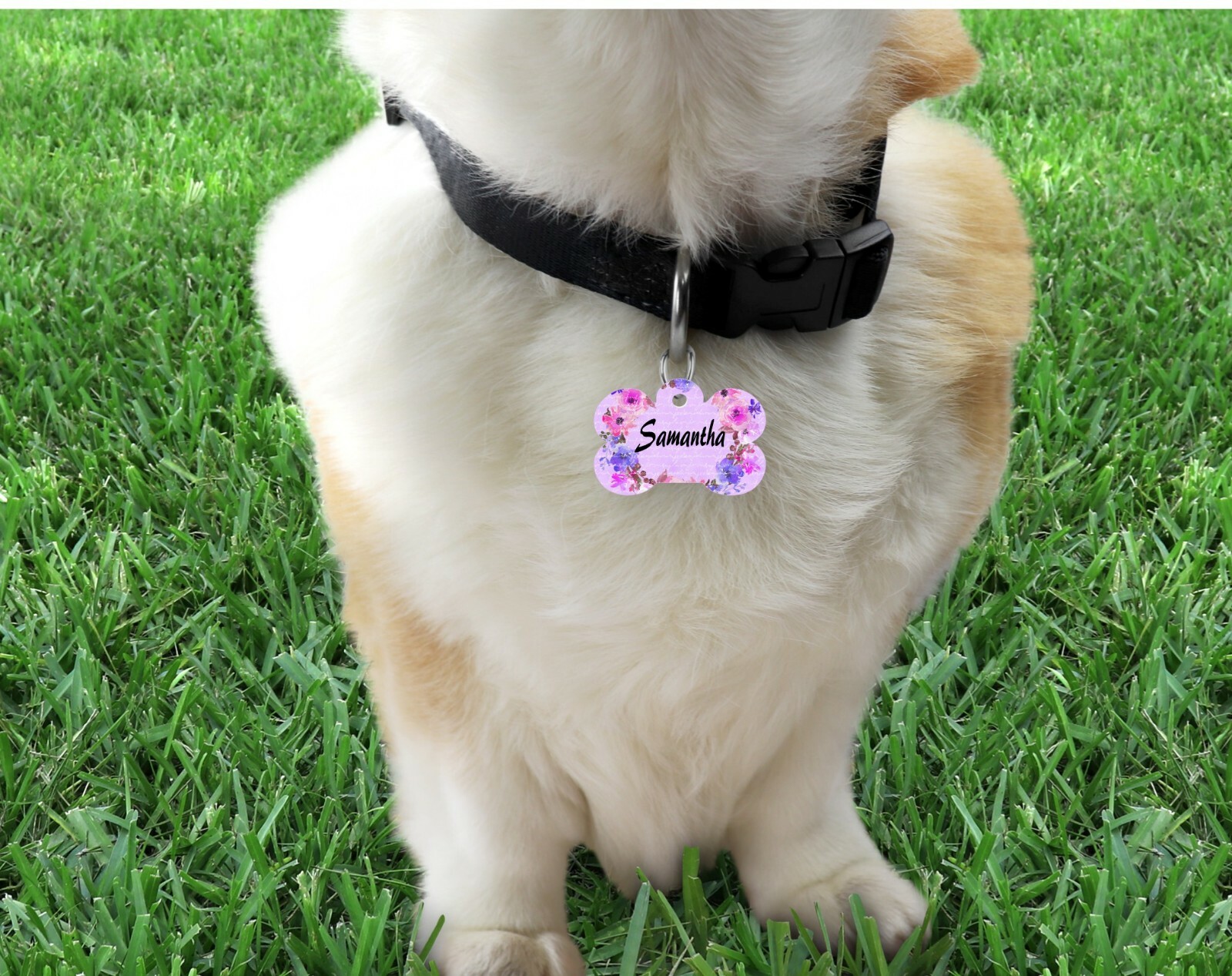 Pet ID Tag Floral Personalized Custom Double Sided Pet Tag w/name & number