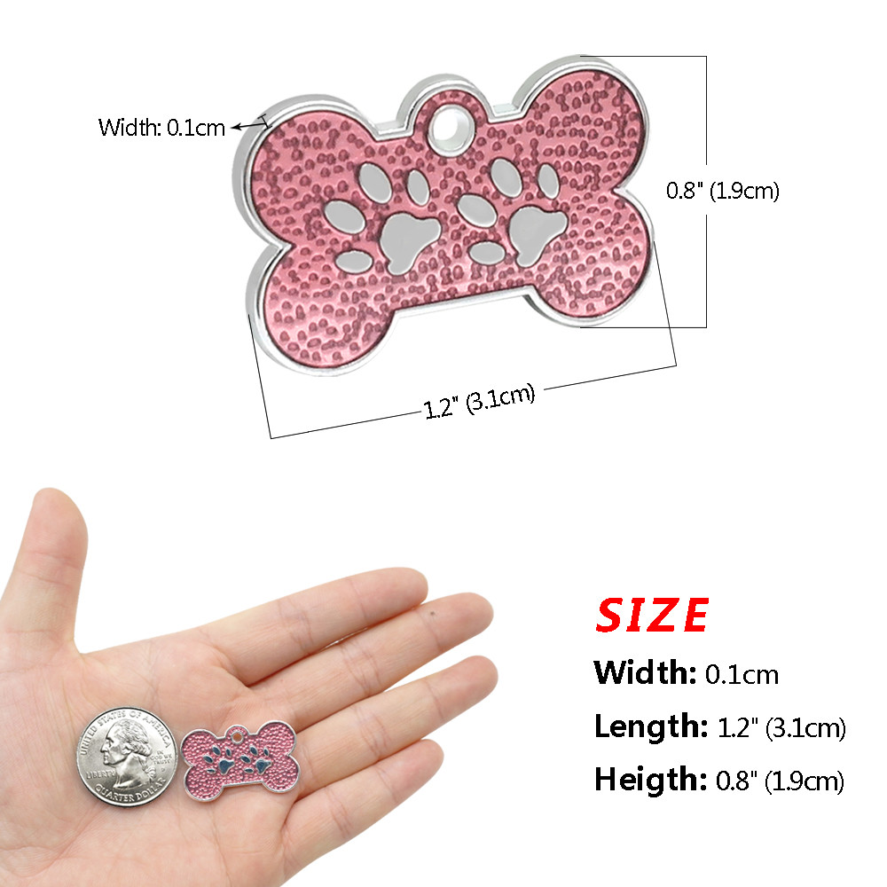 Personalized Dog Tags Engraved Cat Puppy Pet ID Name Collar Tag Bone/Paw Glitter