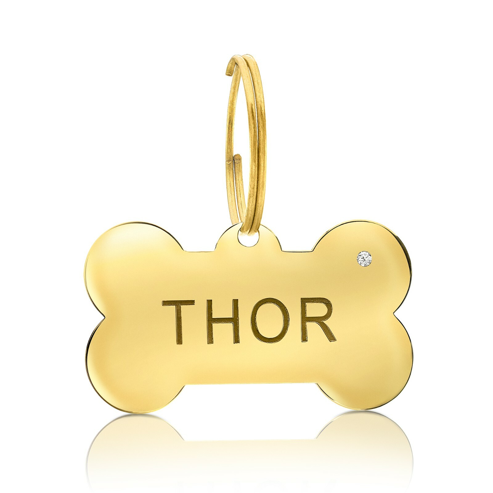 Personalized Dog Tag 18k Gold Plated Silver 0.03 Ct Diamond Engraving ID Custom
