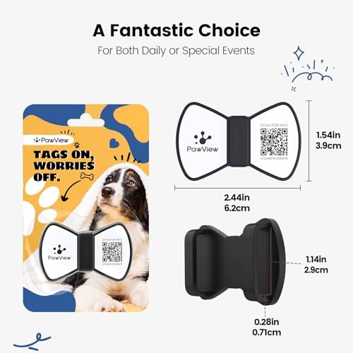 Slide On Dog Tags Personalized for Pets, NFC & QR Code Bow Tie Style Silent