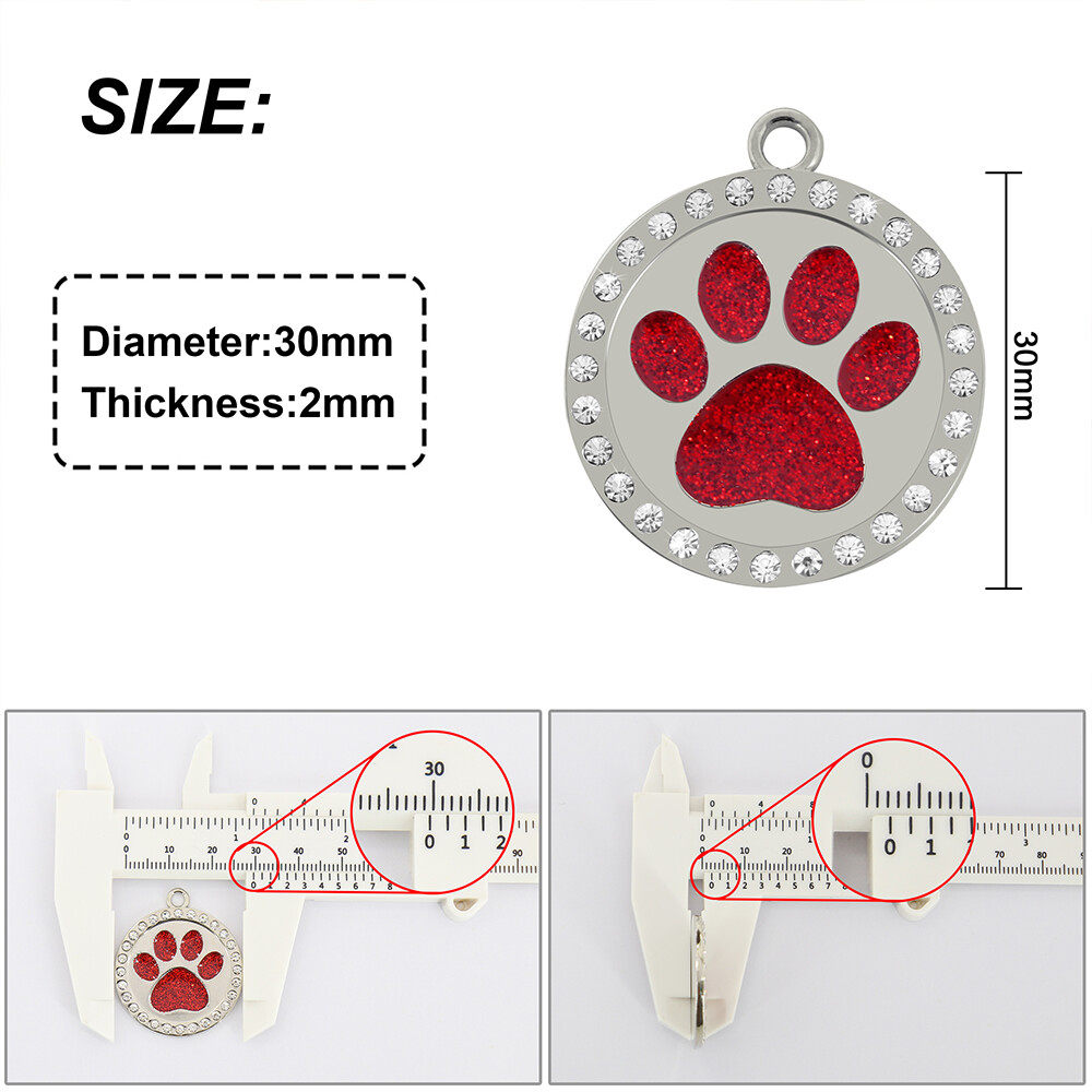 Paw Cat Dog Tags Personalized Custom Pet Name ID Engraved Rhinestone Bling Tag