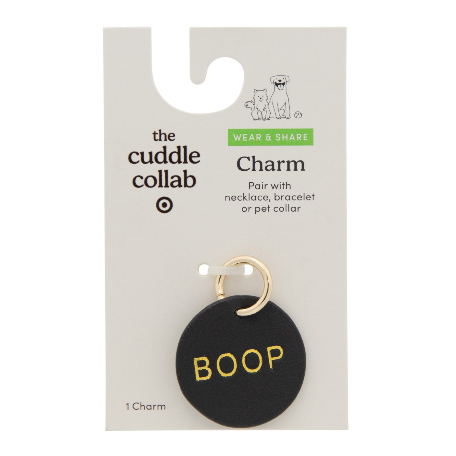 The Cuddle Collab Wear & Share Charm Faux Leather BOOP Collar Tag in Black