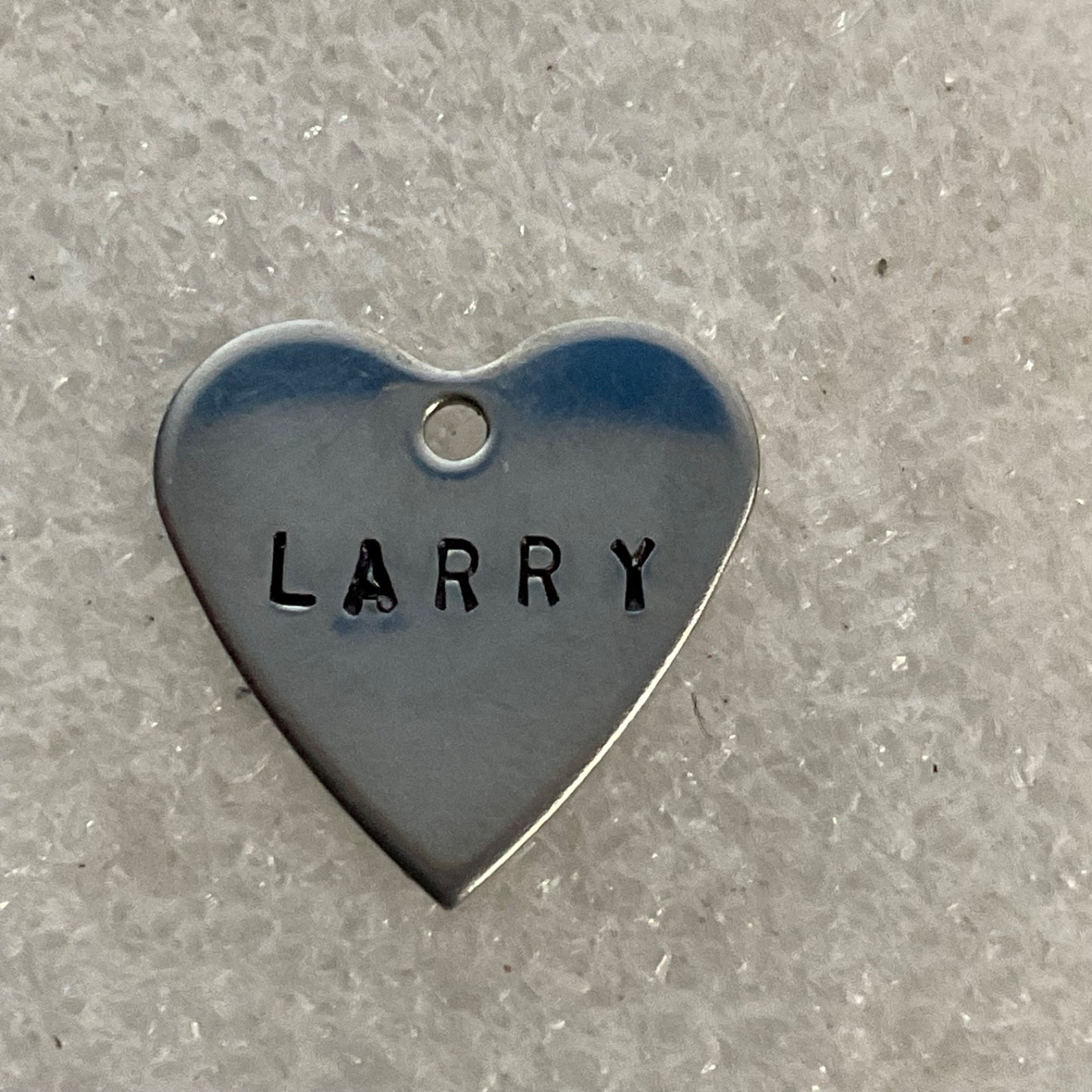 Larry Heart Pet ID Tag Silver Tone Metal Charm Small Personalized