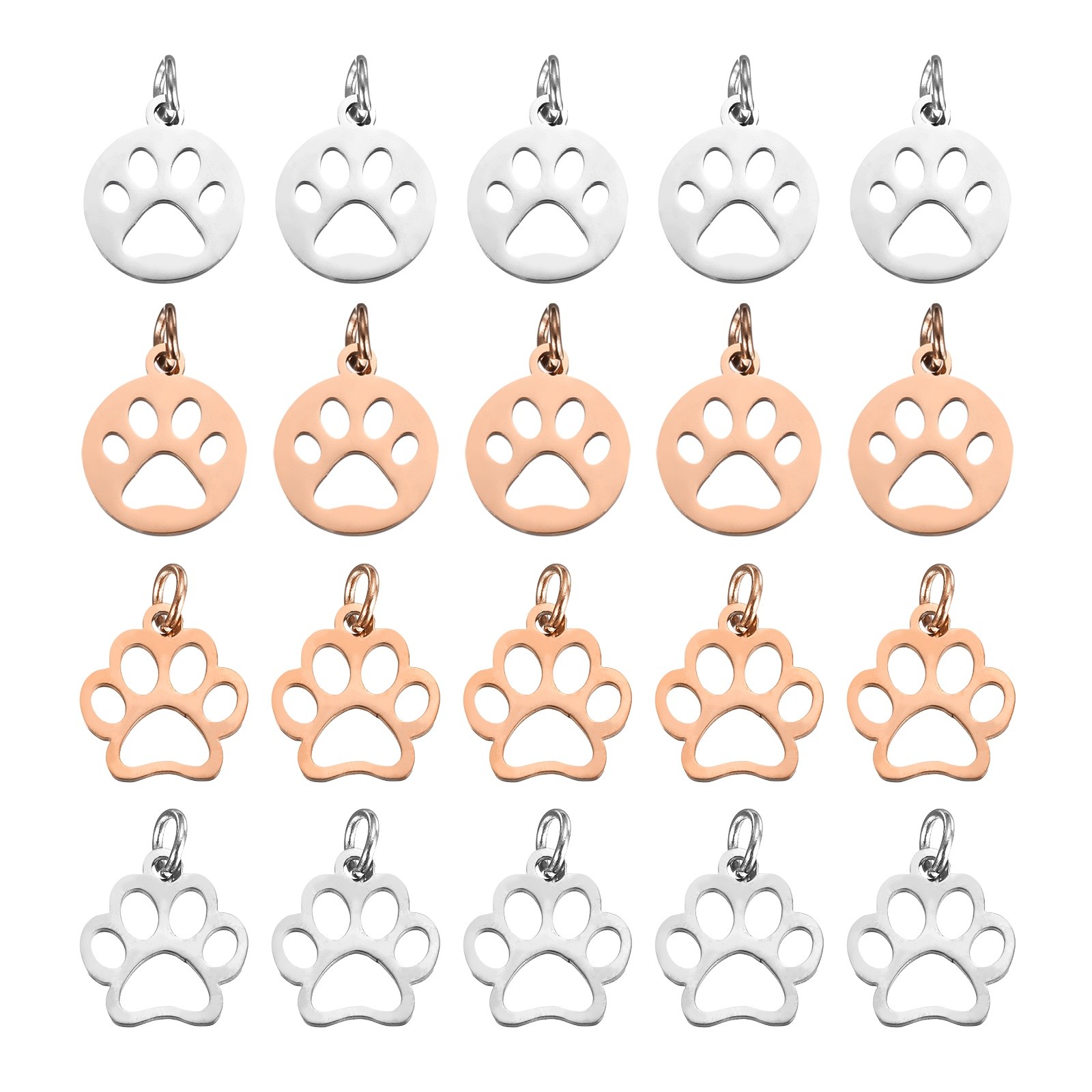 Dog Paw Print Charms Set 3mm, 20 Pcs Cat Dog Paw Pendant, Silver/Rose Gold