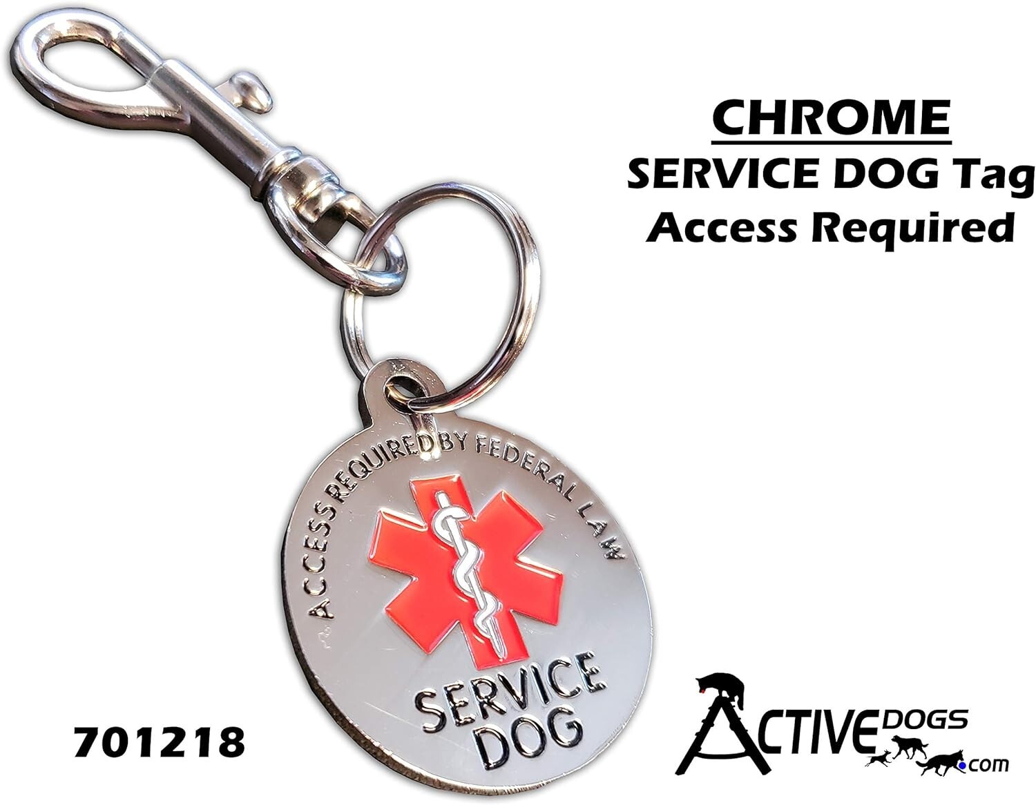 Double Sided Service Dog Chrome Tag, ADA Access Required Federal Law Clip Tag…