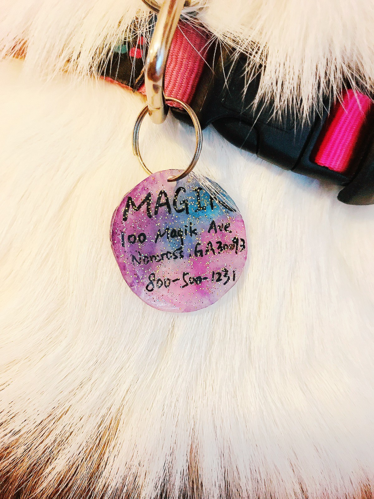 Magik Handmade Glitter Galaxy Pet ID Tag Dog Tag or Cat Tag Name Tag Key Chain