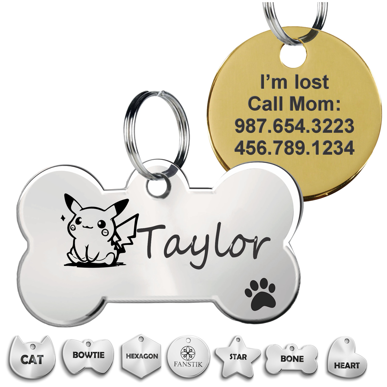 Pet ID Tag, Customized Dog Tags, Cat Tags, Engraved. FANSTIK (Icon) MADE IN USA
