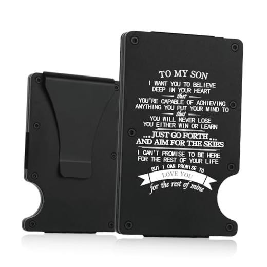 To My Son Gifts,Minimalist Personalized Engraved Metal Wallet,Slim TO MY SON