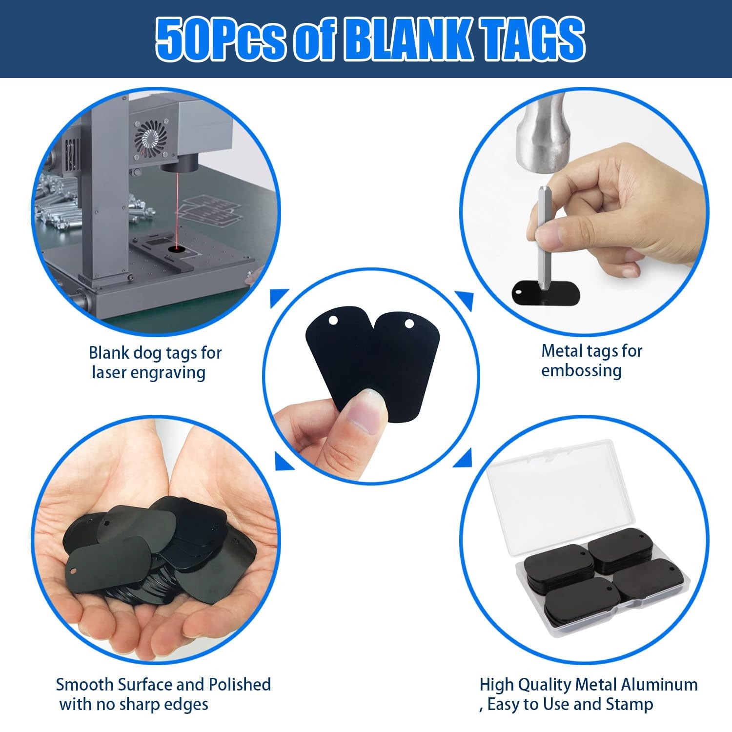 50 Pcs Aluminum Tags for Engraving,Rectangle Stamping Blanks Tags,Black Milit…