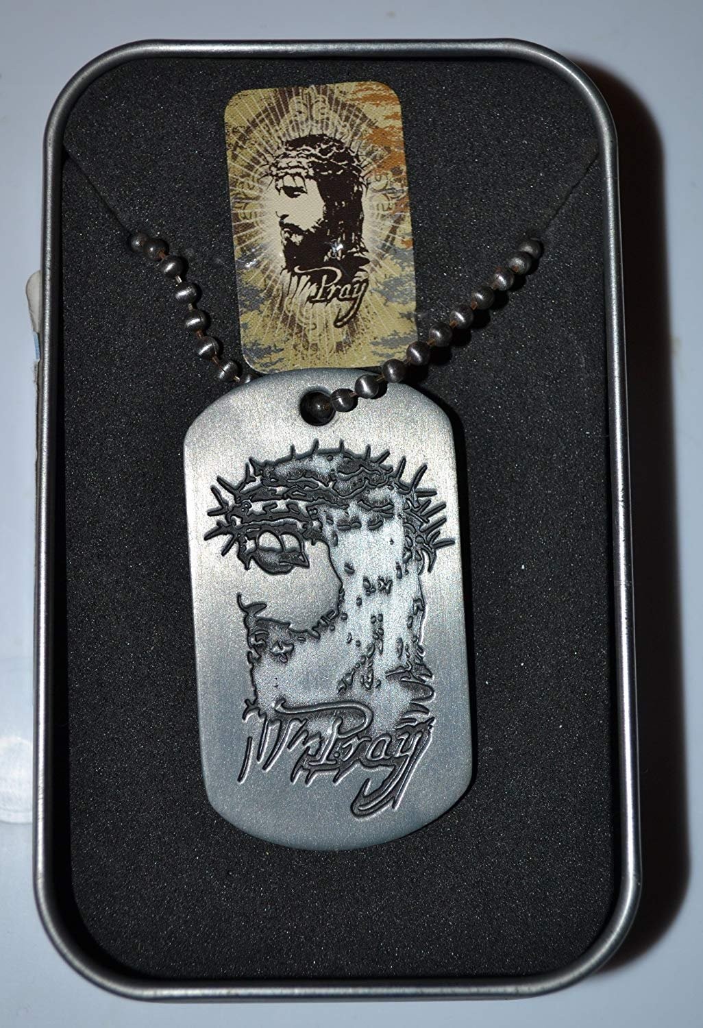 Savior Steel Scripture Dog Tag Necklaces in Tin (Phil 4:13 Jesus)