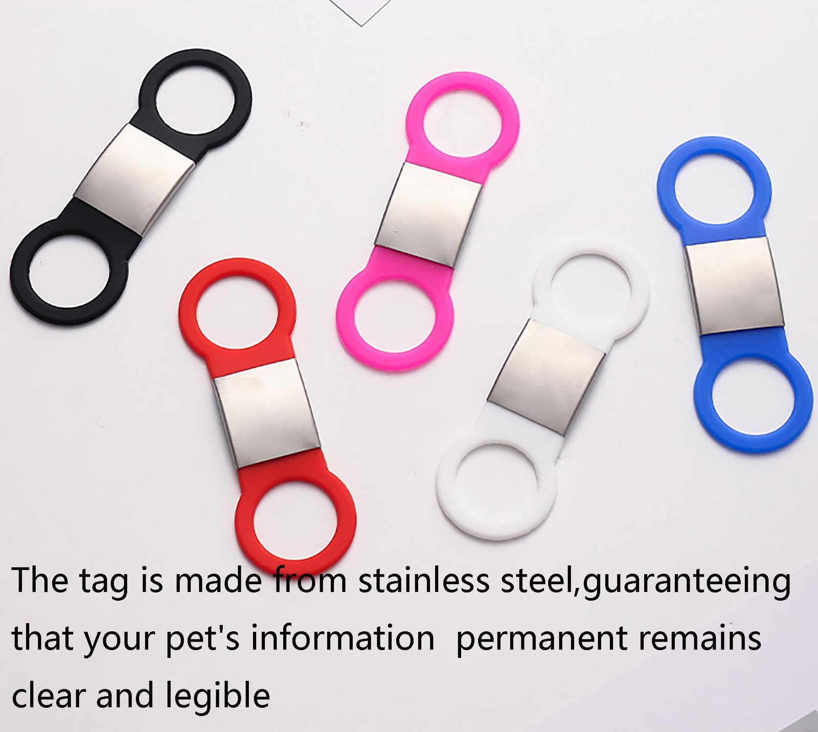 21 PCS Blank Slide On Silent Pet ID Tags Stainless Steel Silicone Dog Cat Collar