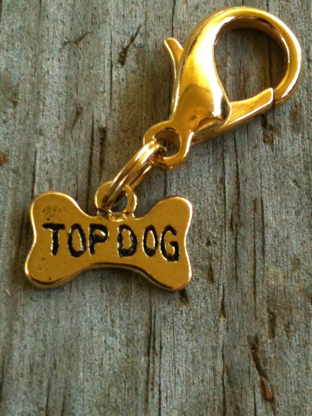Antiqued Lead Free Gold Plated Pewter “Top Dog” Charm / Zipper Pull