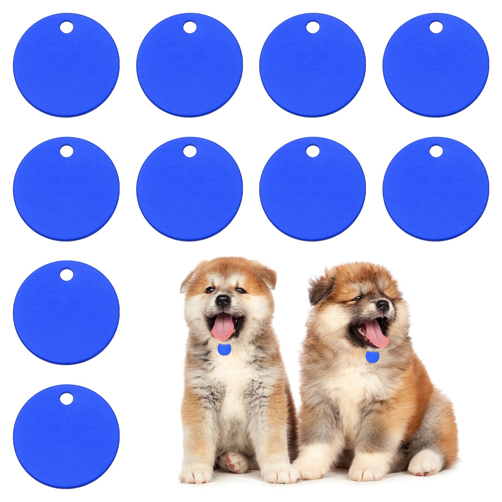 10pcs Dog Pet Tags 25mm Round Aluminum Engraving Blanks Tags, Blue