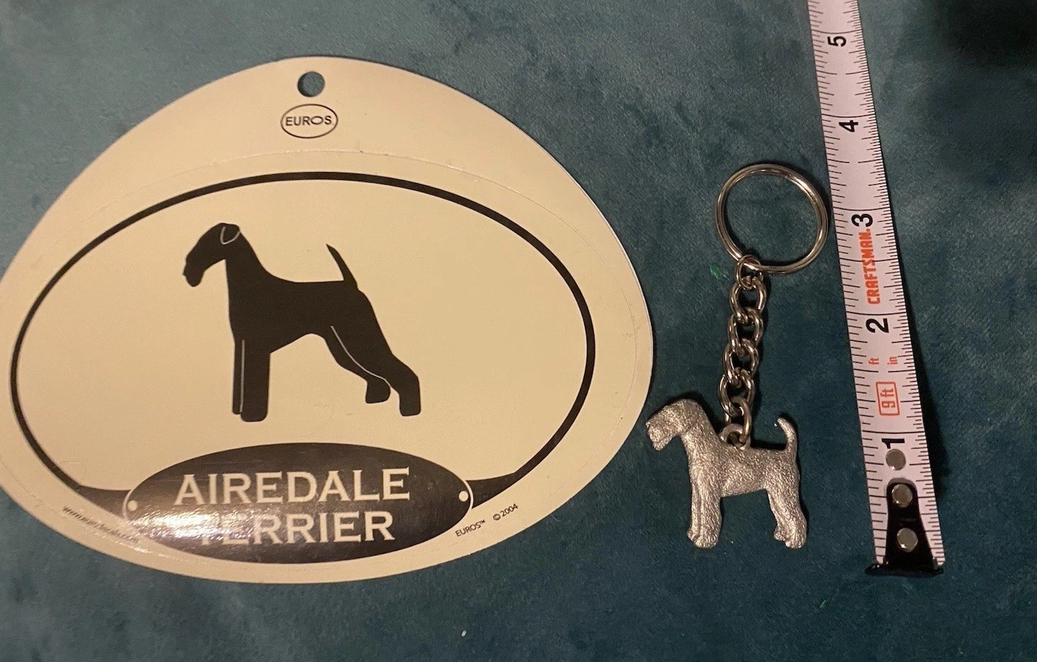 Airdale Terrier Dog Pewter Keychain And Airdale Terrier Euros Sticker UNUSED
