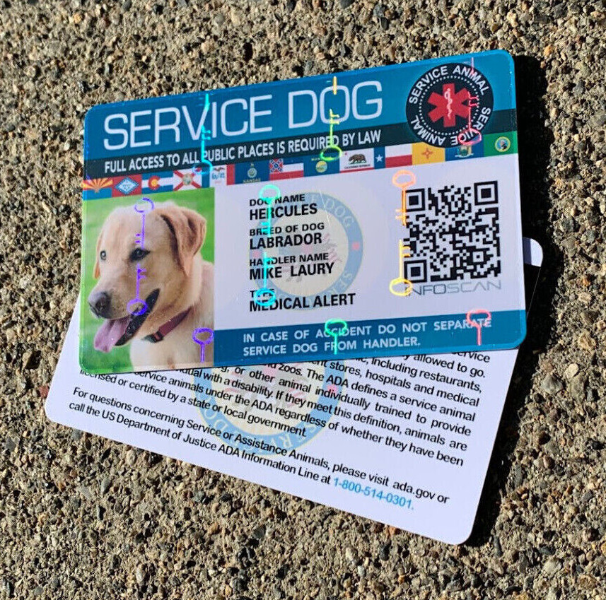 HOLOGRAPHIC SERVICE DOG ID CARD FOR SERVICE MEDICAL EMOTIONAL PTSD ANIMAL