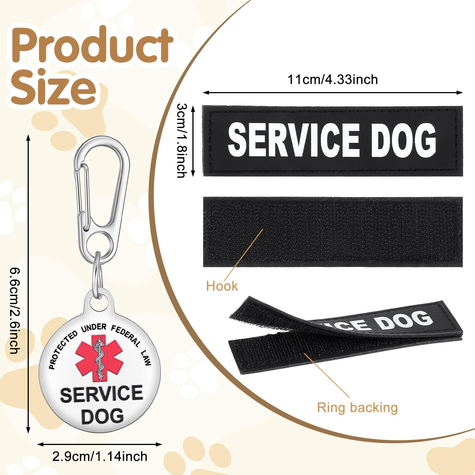 2 PCS Service Dog Patches ID Tags Removable Black Vest Training Collar Fix