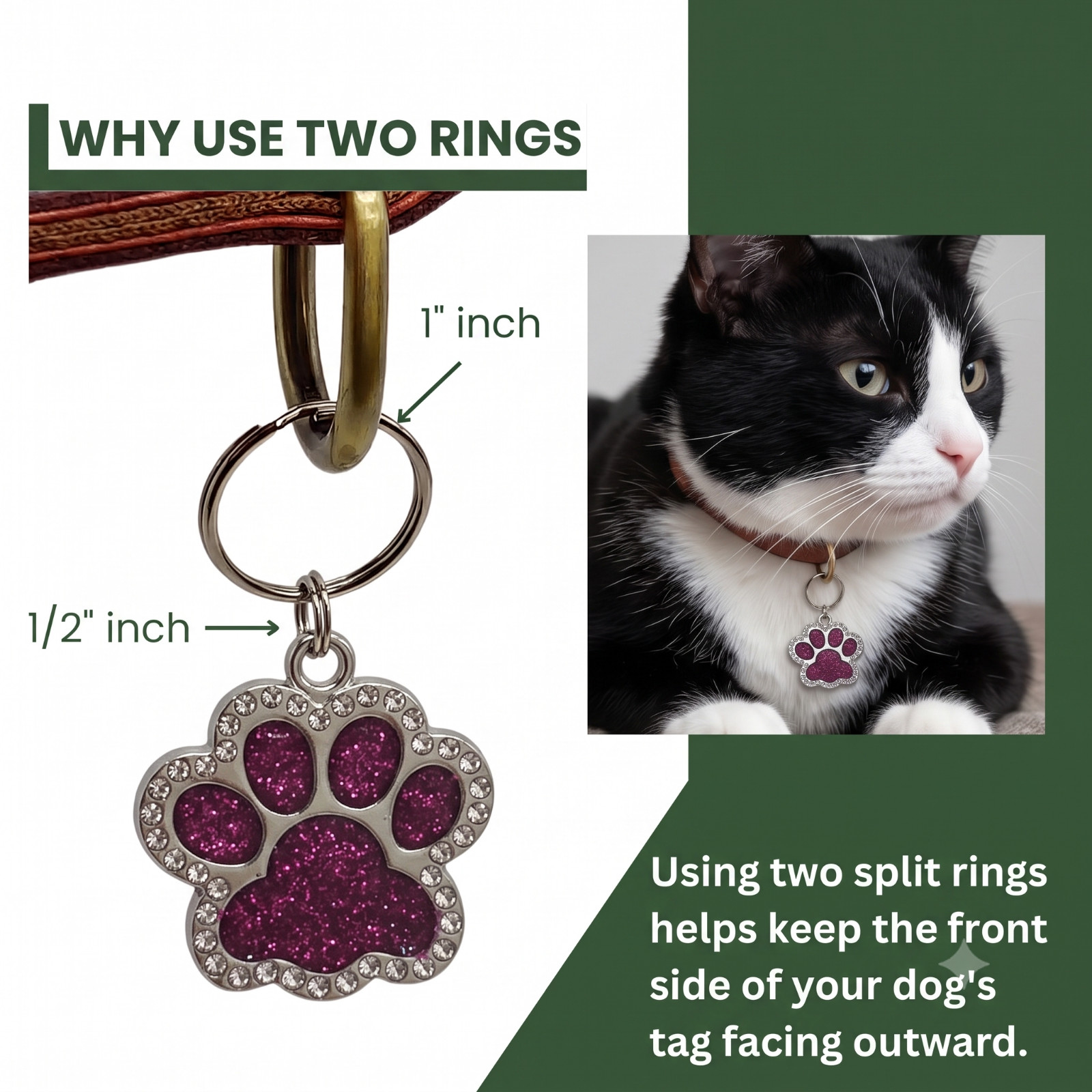 Bling Rhinestone Paw Pet ID Tag Glitter Crystal Custom Deep Engraved Dog Cat