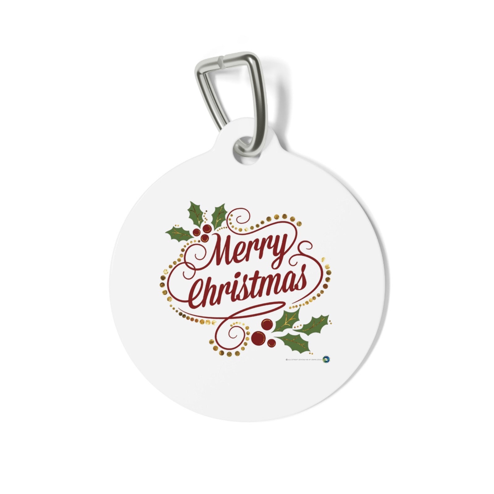 Pet tag, original design “Merry Christmas holly” by Fine Artist CALLIE E AUSTIN