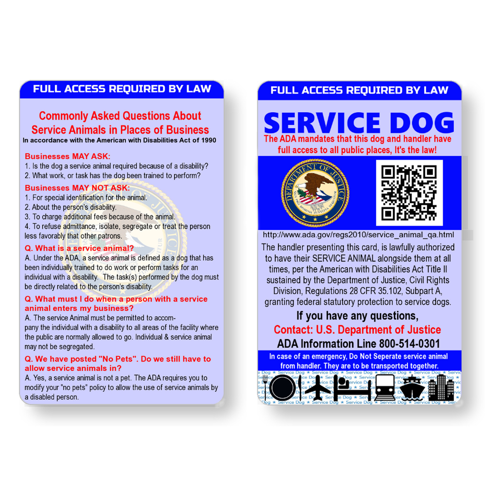 Service Dog ID Information Card – Free Registration to U S Service Dogs Registry