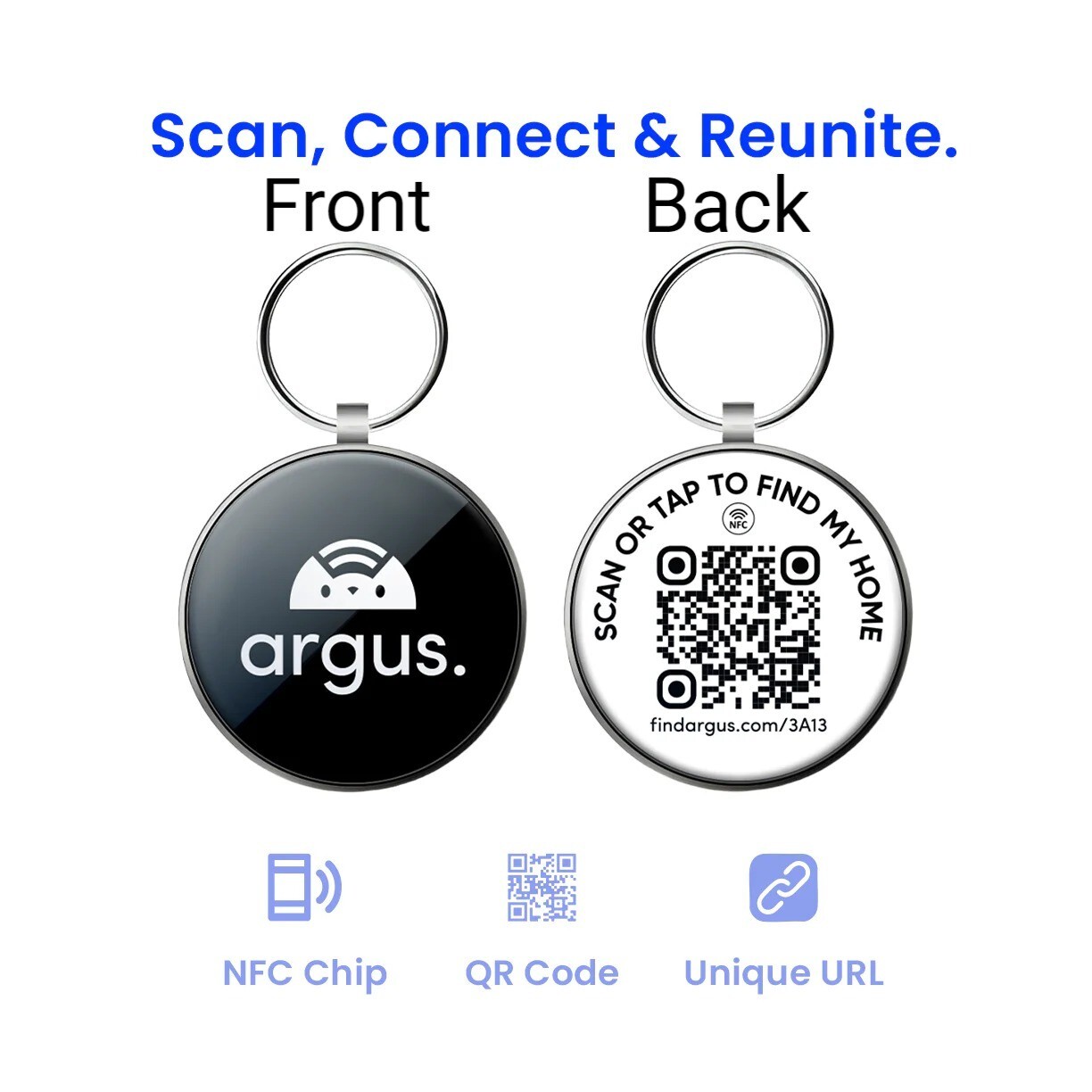 Argus Dog/Cat/Pet ID Tag with QR Code, NFC Chip & URL Black Metal Edge Tech Tag
