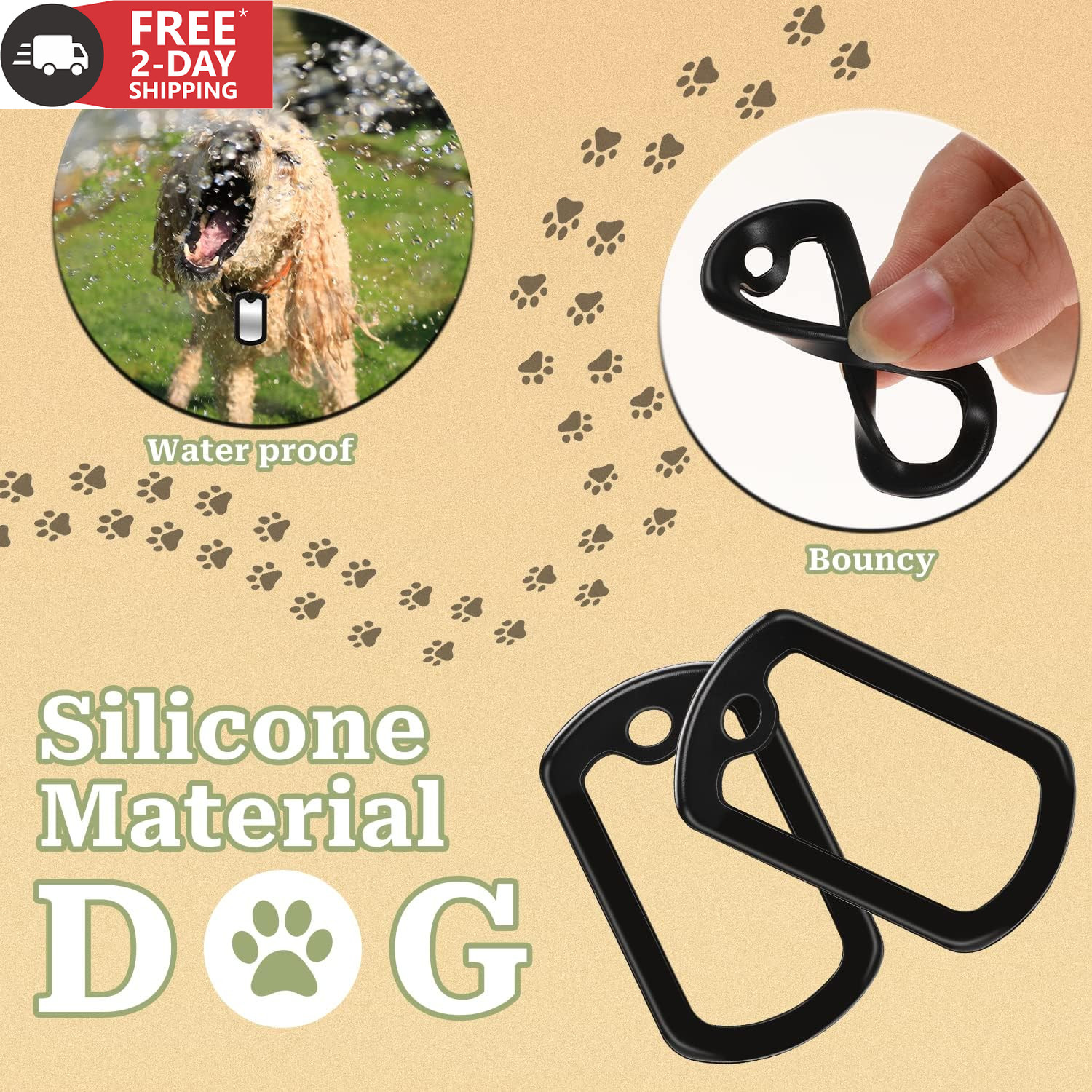 10 Pack Dog Tag Silencers, Black Engraved Tag Silicone Case with 4 Chains Army D