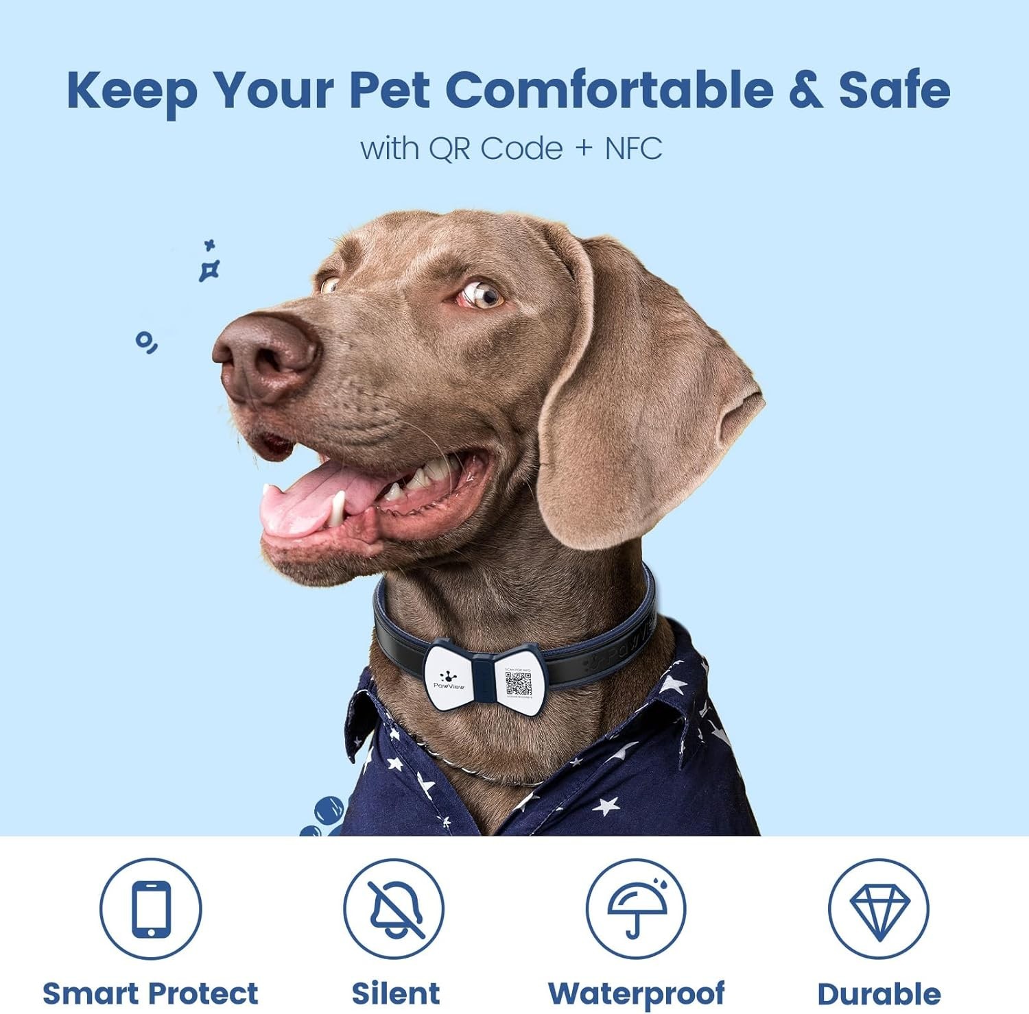 Smart Pet ID Tag, QR Code Dog Tag, No Fee, Waterproof Silent Silicone Pet Nam…
