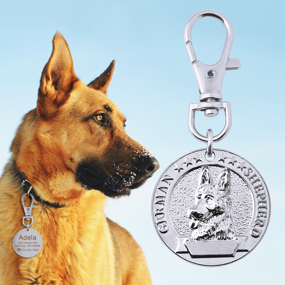 Dog Breeds Personalized Dog Tag 3D ID Custom Free Name Engraved Brass Silver