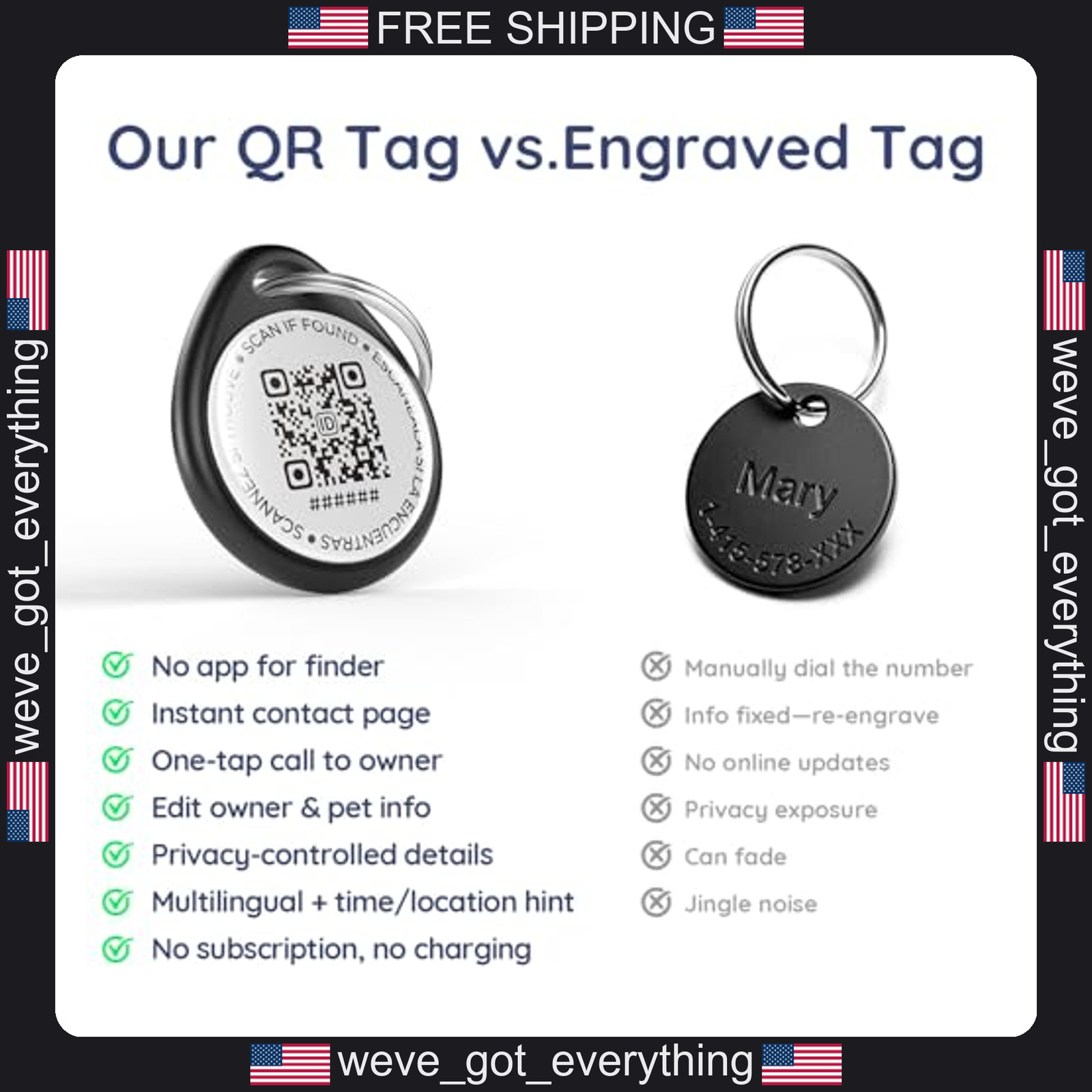 Qr Code Dog Tag and Cat Tag, Scan to Reunite Faster, Waterproof and Durable,