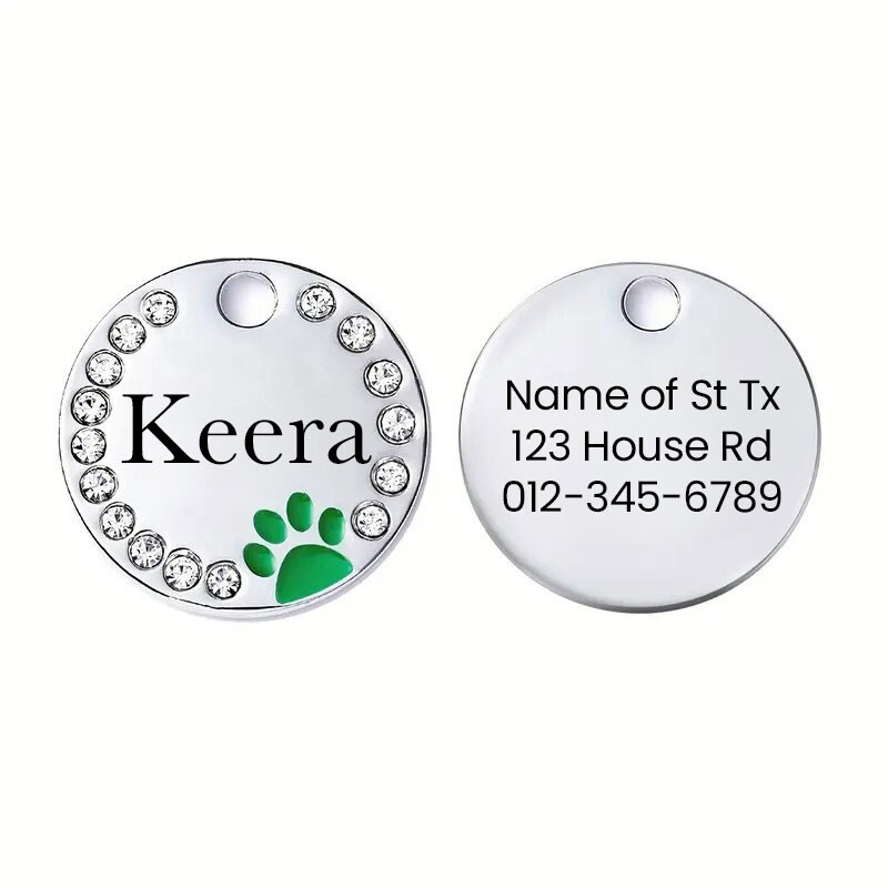 Personalized Diamond Dog Tag, Cat ID | Engraved Stainless Steel