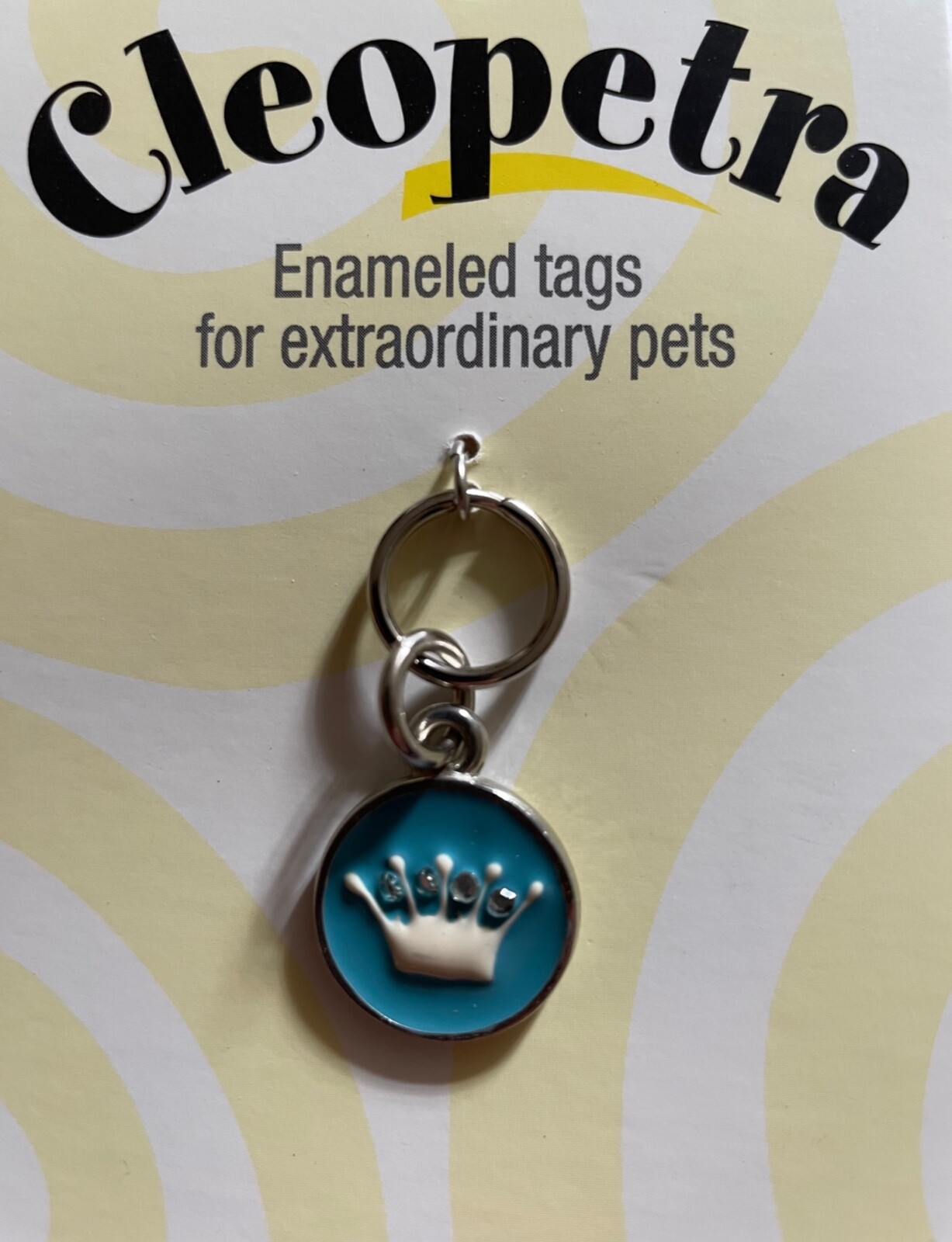 Dog or Cat Enamel Collar Tag – Blue Crown w Swarovski Crystal Collar Charm