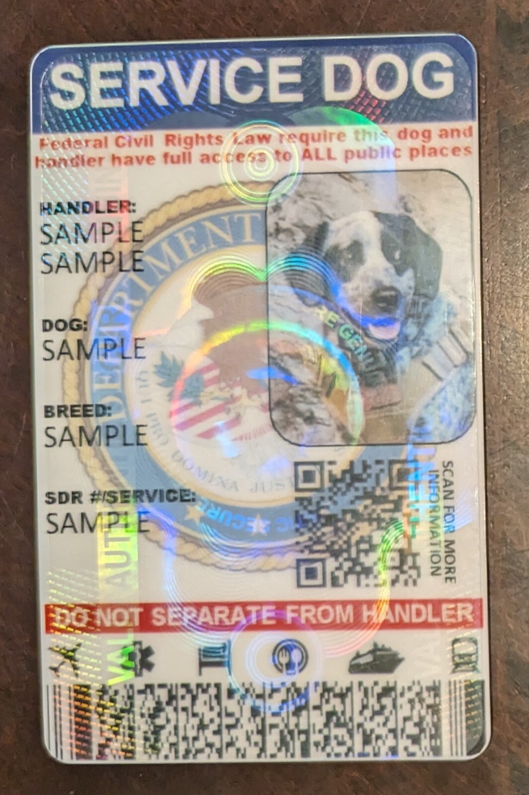 SERVICE DOG ID CARD HOLOGRAHIC & KIT – ID HOLDER, CLIP, REGISTRATION & MORE
