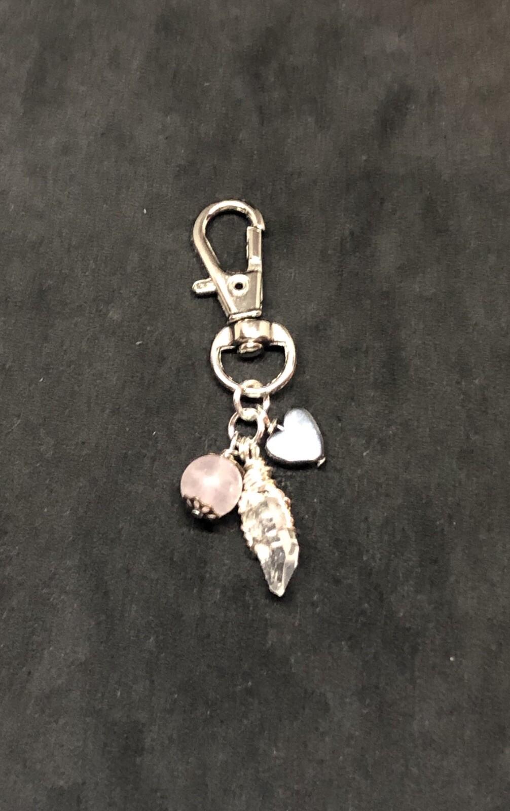 Rose Quartz & Clear Quartz Heart Healing Pet Charm, Crystal Pet Charm