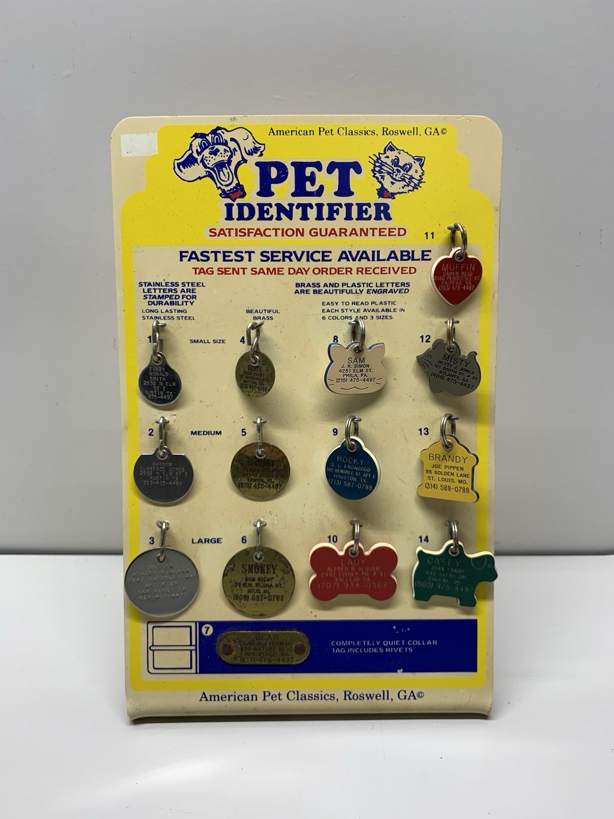 Vintage Pet Identifier ID Store Tag Display Cat & Dog Animal Pet Classics
