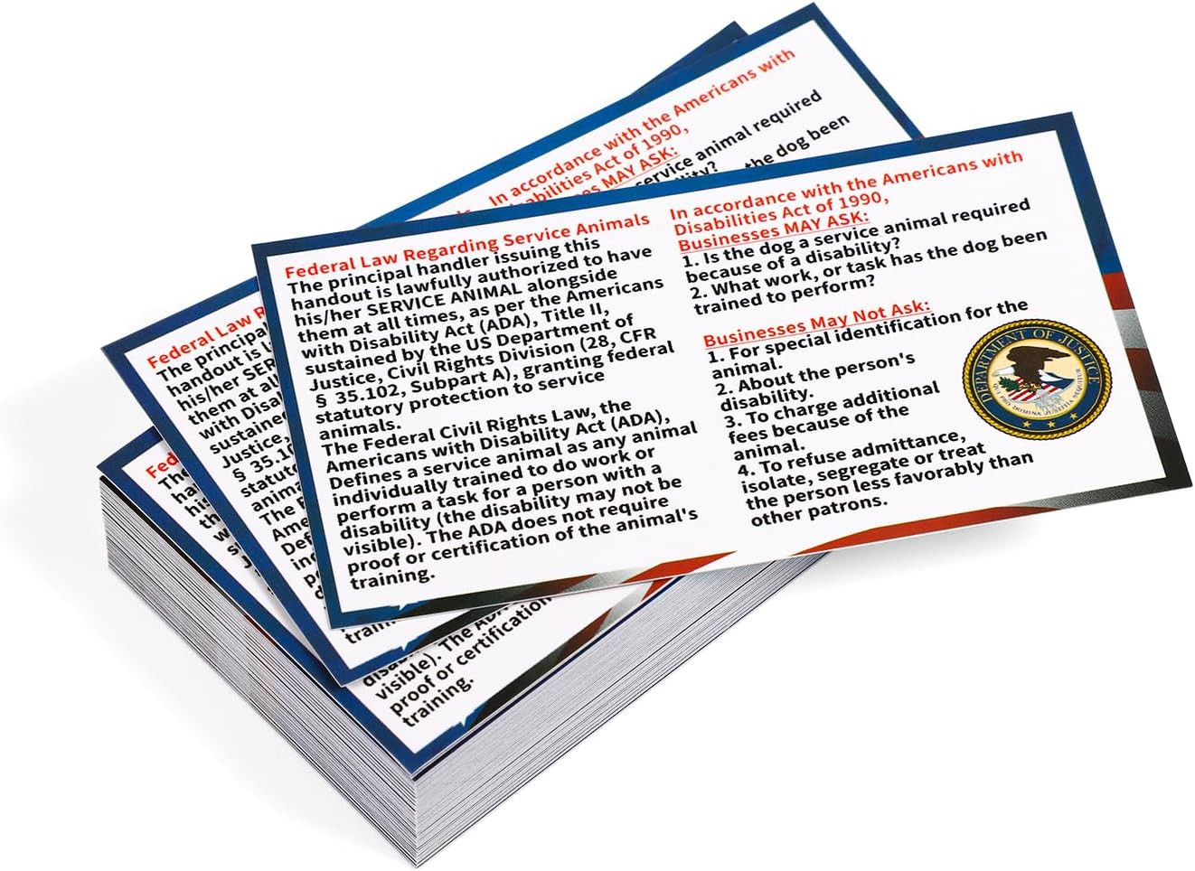50pcs Service Dog Law Cards, ADA Service Animal Id Badge Gear Stuff Information