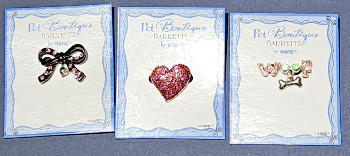Pet Boutique Rhinestone 1″ Barrette by GANZ Love your Fur Baby 3 Pc Lot