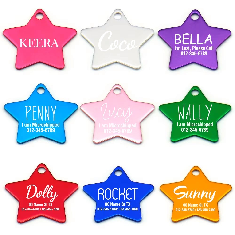 Custom Star Aluminum Pet ID Tag Engraved Placa Estrella Perro Gato 2 Sizes USA