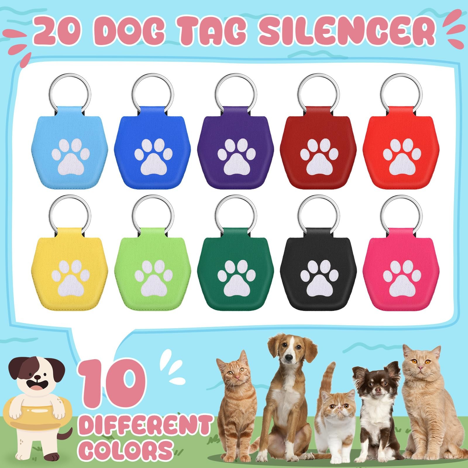 Locmeo 20 Pcs Dog Tag Silencer with Rings Portable Quiet Dog Holder Soundless…