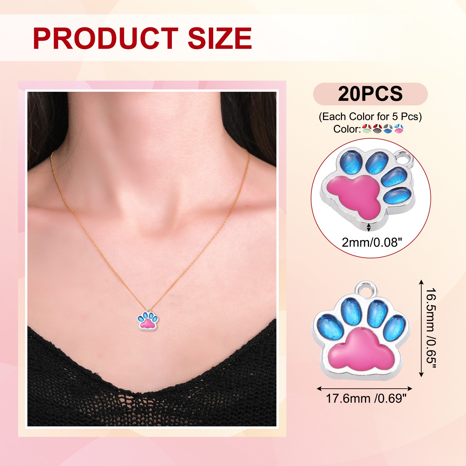 Enamel Paw Print Charm, 20Pcs Alloy Enamel Pendants, Multicolor