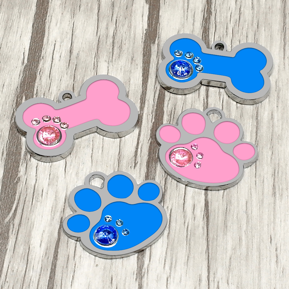 Custom Personalized Dog Tags Round Bone Paw Print Disc Free Engraved Cat ID Tag