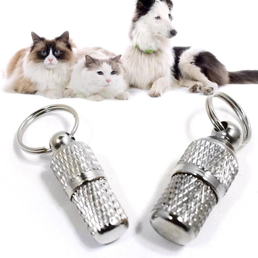2Pcs Silver Reusable Pet Id Tubes with Ring Lightweight Dog Cat Collar