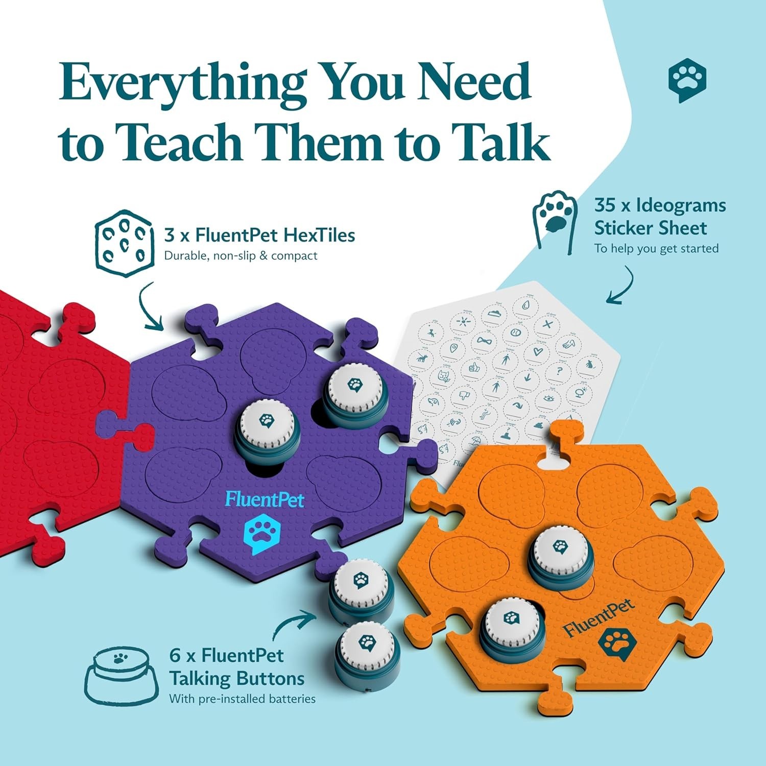 Pet Training Speaking Buttons Kit 6 Recordable Upward Sound Communication