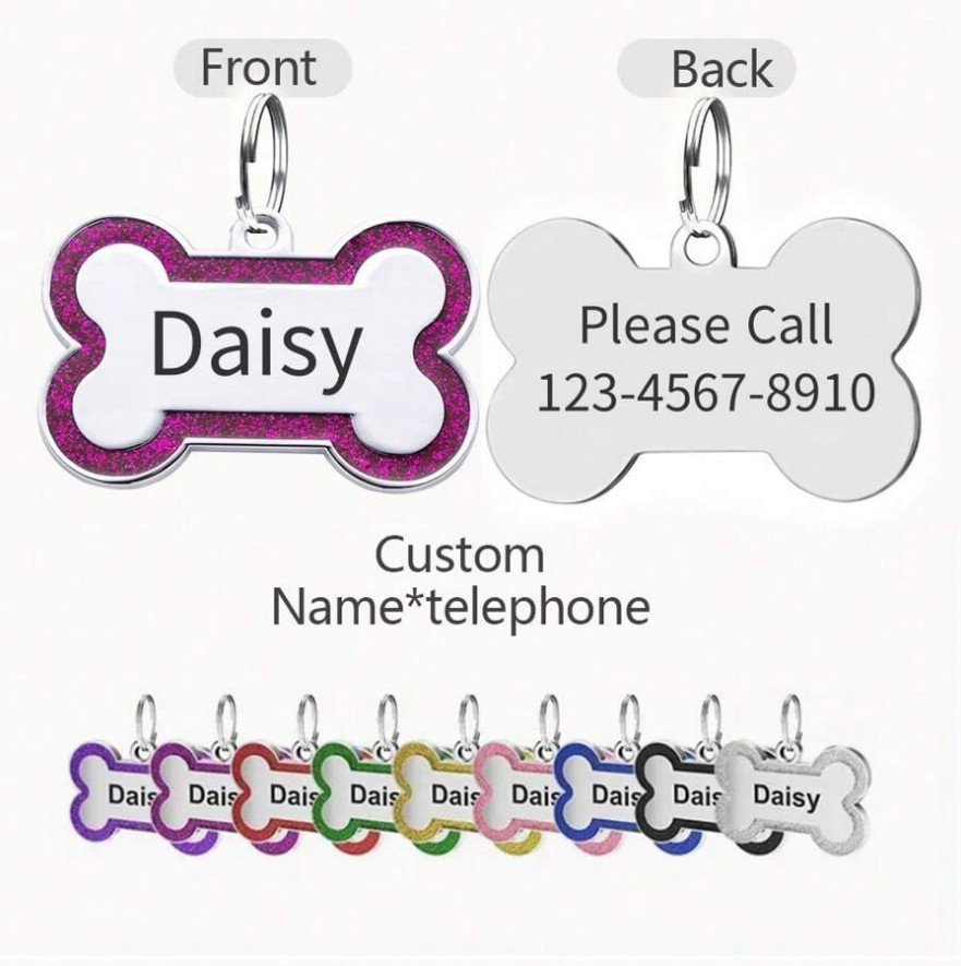 Bone Shape Custom Dog Tags Engraved Pendant Puppy Pet ID Tags Personalized Name