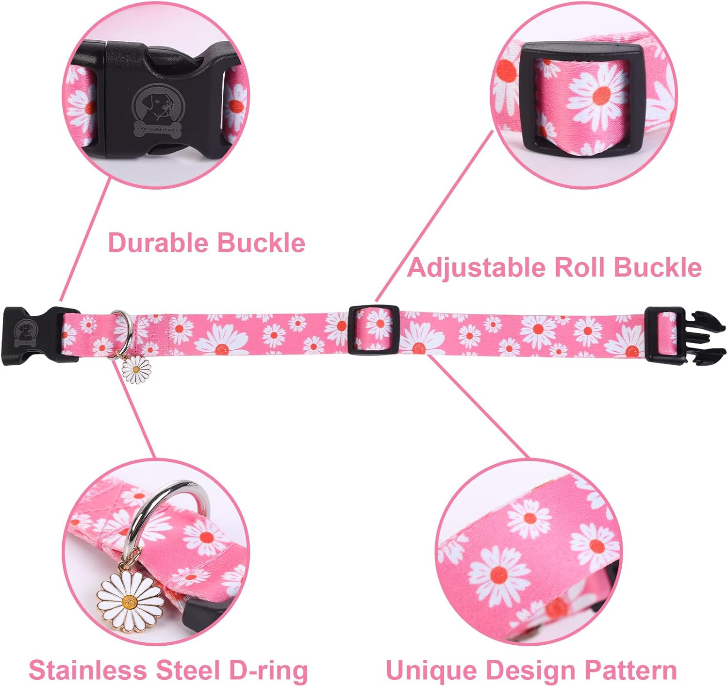 Flower Daisy Dog Collar Spring Floral Soft Adjustable Pet Boy Girl Collar for Sm